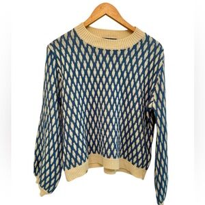 Diamond Patterned Women's Sweater Balloon Sleeves Sz. Small